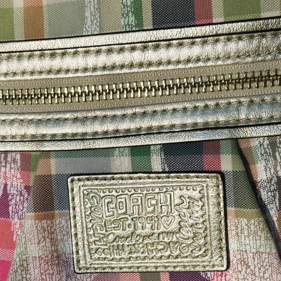 Coach Poppy Daisy Madras Pastel Tartan Plaid Crossbody Purse - Picture 5 of 16